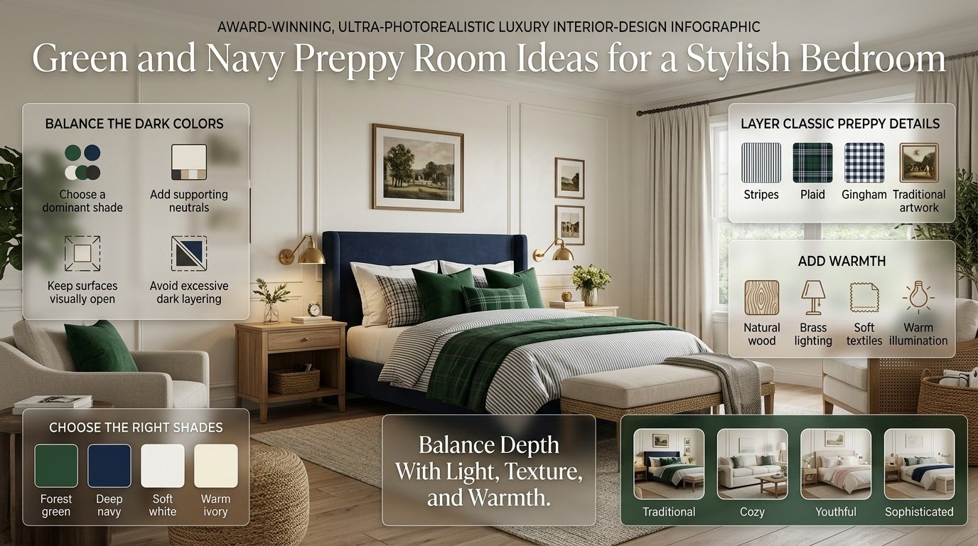 Green and Navy Preppy Room Ideas