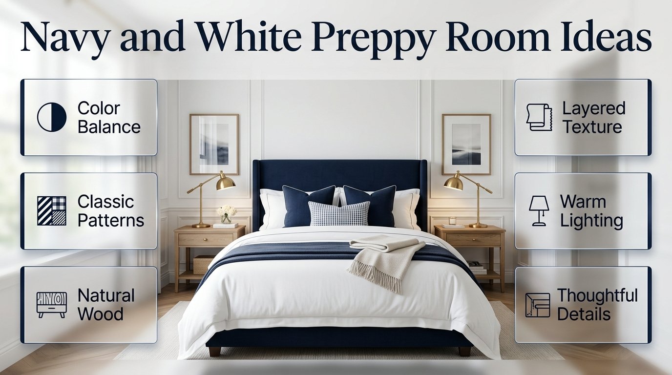 Navy and White Preppy Room Ideas