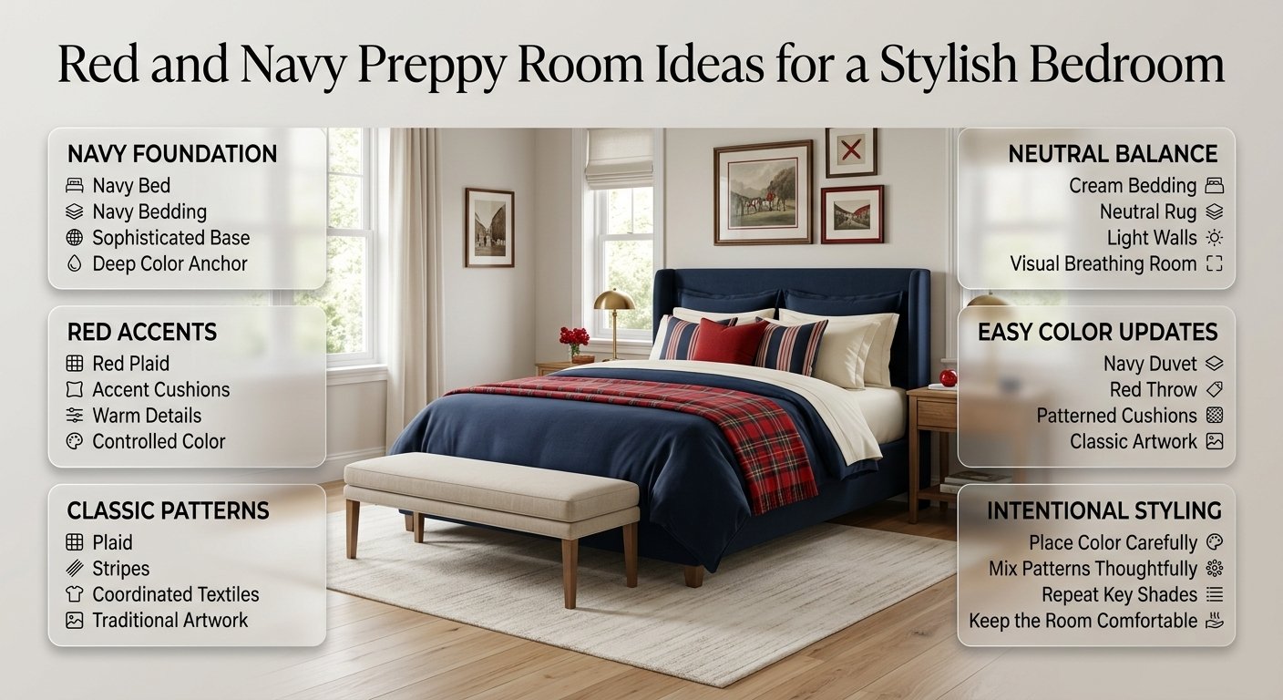 Red and Navy Preppy Room Ideas