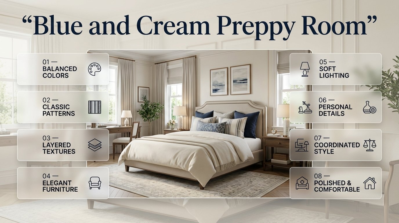 Blue and Cream Preppy Room