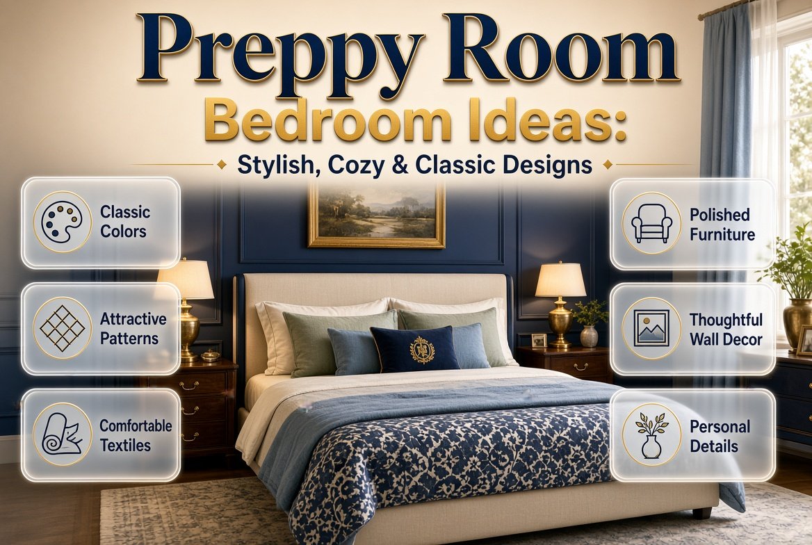 Stylish preppy room bedroom with classic colors, layered patterns, cozy textiles, polished furniture, and personal decor Preppy Room Bedroom Ideas: Stylish, Cozy & Classic Designs